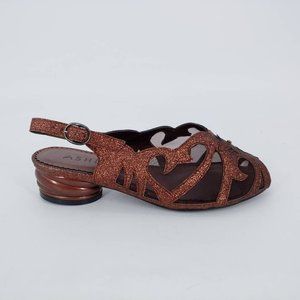 Ashro Womens Scroll Mesh Slingback Sandals Brown Block Heel Adjustable Buckle 7W